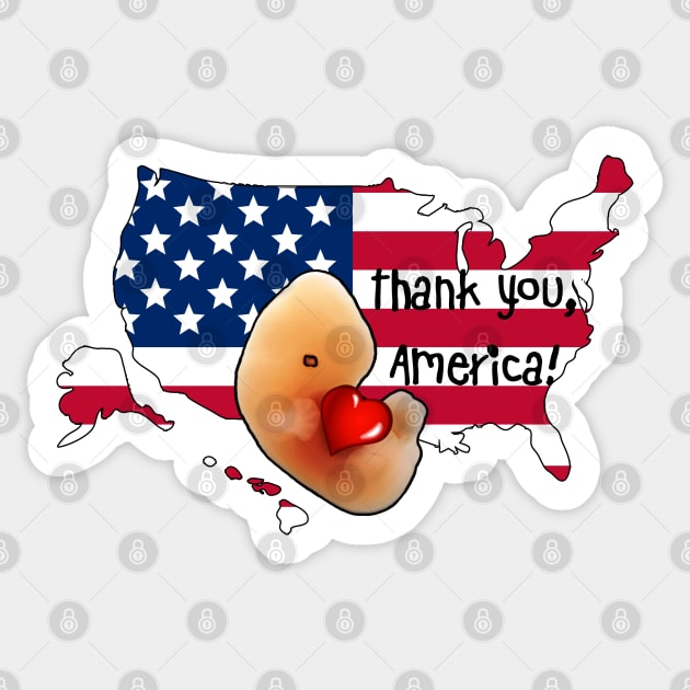 Pro-life US cute embryo hugging heart USA American flag Sticker by Brasilia Catholic